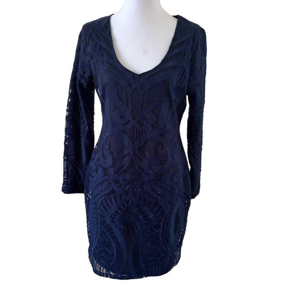 Sheilay V-Neck Long Sleeves Lace Dress Navy Blue Size XL   Never worn